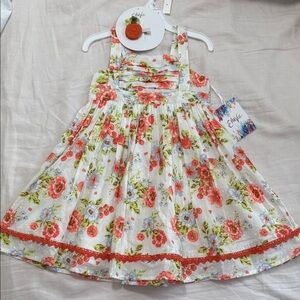 Chic Floral Kids Dress - White and Red